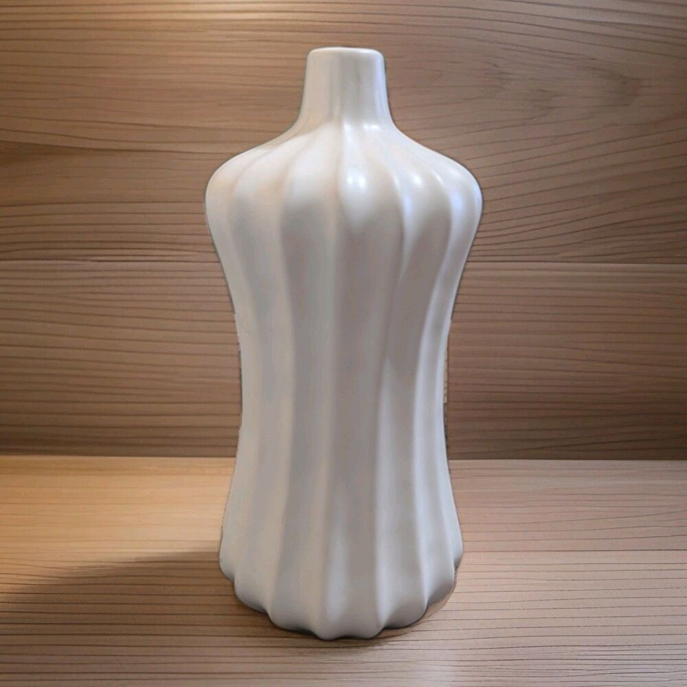 Rare Vintage Jonathan Adler Potter Studio White Fluted Vase Square A Stamp MCM